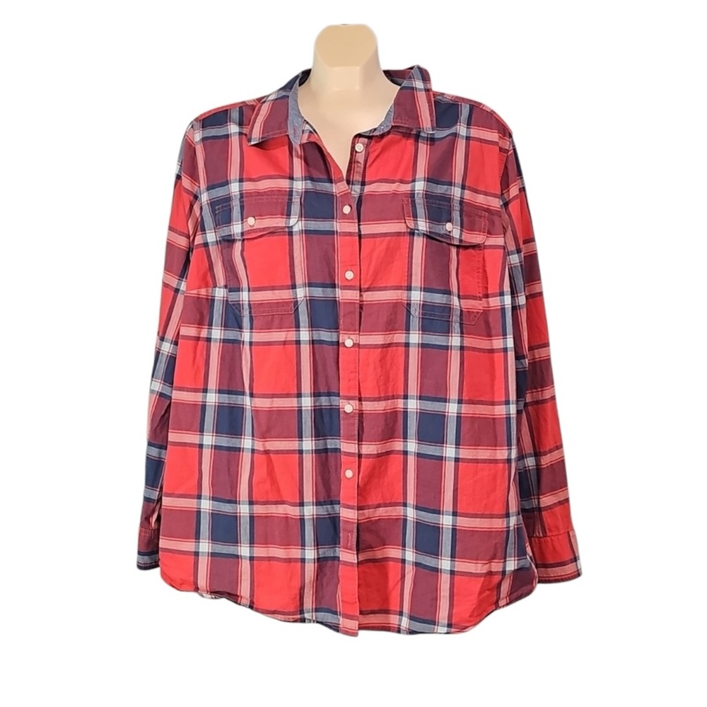 💚 St. John’s Bay Plaid Button Down Top - 2X